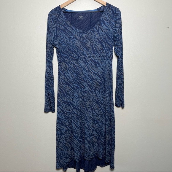 Toad and Co Women Midi Dress Medium‎ Bellflower Blue Geometric Empire Waist - Picture 1 of 12